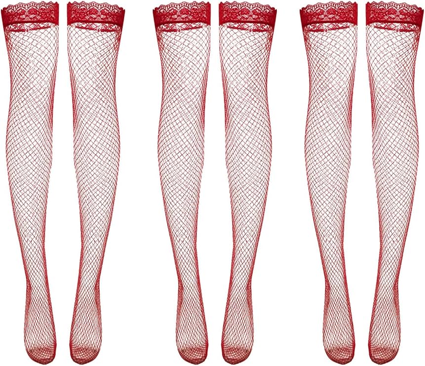Alrovetoney Fishnet Thigh High Stocking 1 Pair Lace Top Sheer Over Knee Stocking Silky Stockings for Women