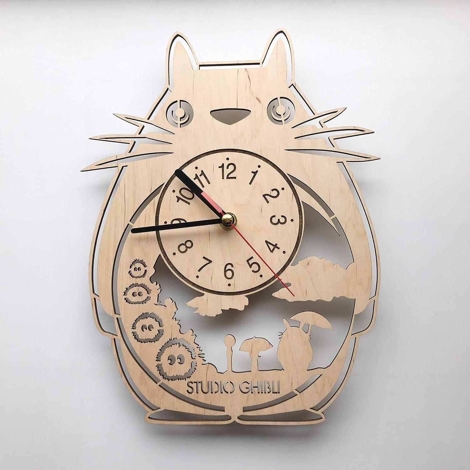 Studio Ghibli Totoro Wall Clock Wood Home Decor - Great Wall Art for Living Room Bedroom Kitchen for Men Women Kids Girlfriend Boyfriend - Silent Quartz Mechanism