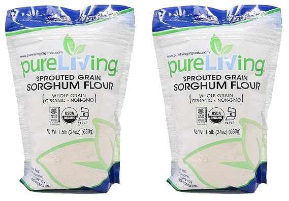 Pure Living Liv Organic SPROUTED Sorghum Flour - 24 oz - PureLiving (Pack of 2) - Delicately sweet and nutrient-rich!
