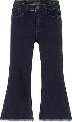 KIDSCOOL SPACE Baby Little Girls Flared Jeans, 12M-5T Raw Edge Hem Stretchy Denim Pants