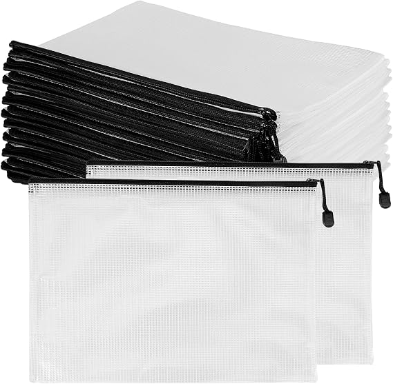 KEILEOHO 24 PCS A4 Plastic Zip Wallet, Folders Zip Lock Bags, Mesh Zipper Pouch Document Office File Folders
