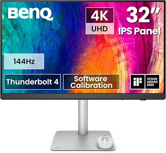 BenQ PD3226G 32 4K UHD (3840x2160) 144Hz Monitor for Designers, IPS, 95% P3, 100% sRGB, 90W Thunderbolt 4, Software Calibration, KVM, Daisy Chain, Reflection-Free Nano Matte Panel, Height Adjustable