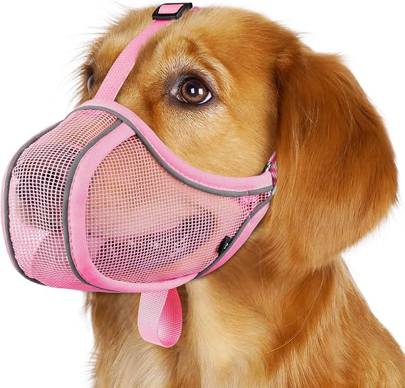 Mayerzon Dog Muzzle Mesh to Prevent Scavenging Biting Chewing | Pink, M
