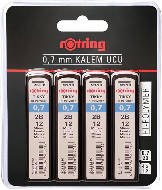 Rotring Tikky Hi-Polymer Mechanical Pencil Tip, 0.7Mm, 2D, 4-Piece Blister
