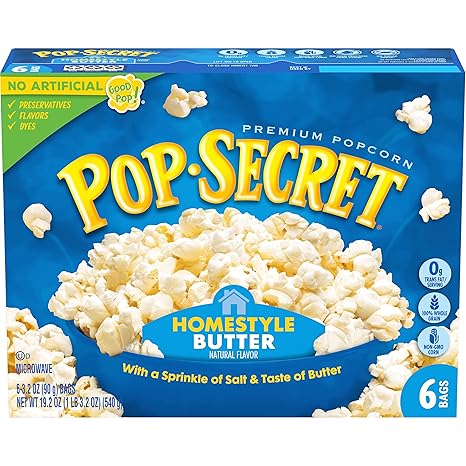 Pop Secret Microwave Popcorn, Homestyle Butter Flavor, 3.2 Oz Sharing Bags, 6 Count (Pack of 1)
