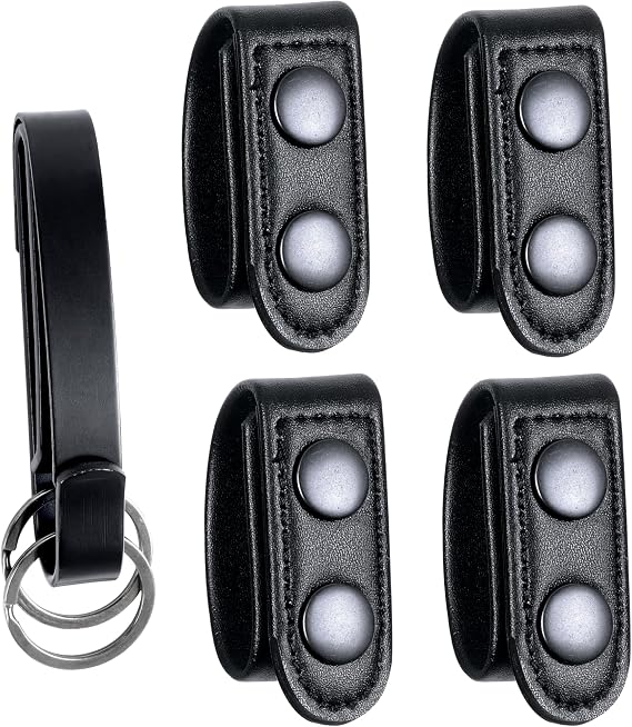 Duty Belt Keeper with Double Snaps(Set of 4) +1 Strong Metal Key Keeper(1 Pack)