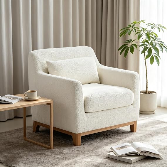 VANOMi 31"W Living Room Accent Chairs Boucle Chair for Bedroom, Cream White