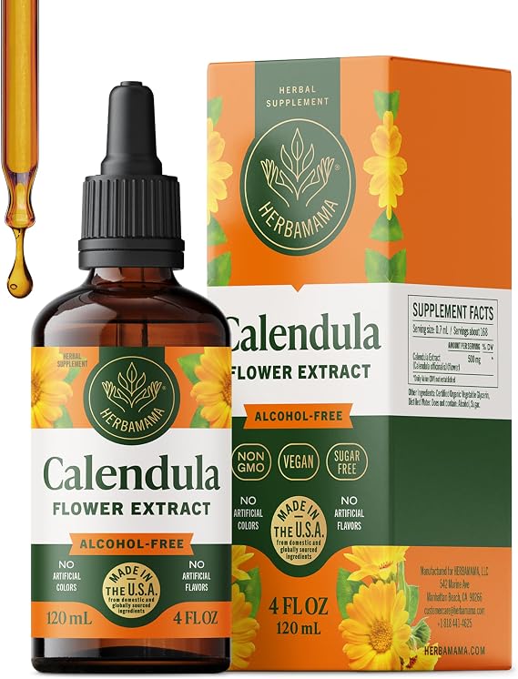 HERBAMAMA Calendula Tincture - Skin Health Supplements & Lymphatic Drainage