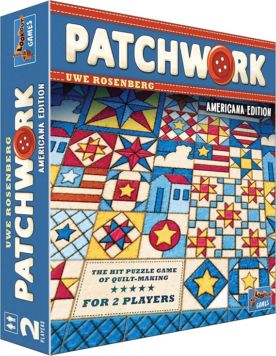 Patchwork Americana Edition Board Game - A Two-Player Quilting Strategy Game by Uwe Rosenberg! Interactive Puzzle Game for Kids & Adults, Ages 8+, 2 Players, 30 Minute Playtime, Made by Lookout Games