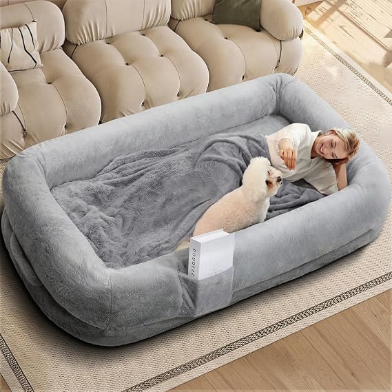 Kromax Human Dog Bed for Adults, 71 x 43 x 10, Light Grey