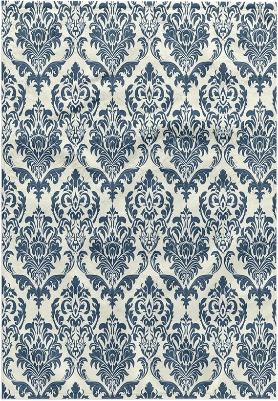 3D Rose TWL_215623_1 Elegant Steel Blue Damask Pattern Towel, 15" x 22"