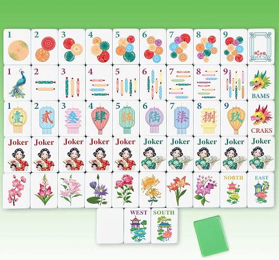 Simgoing Acrylic Mahjong Set 160 Tiles Chinese Style Tiles with Standard Size for Family Gatherings Parties, Smooth Touch, Easy to Store, Ideal Gift for All Ages(Green)