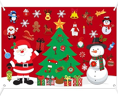 Christmas Felt Crafts For Kids Christmas Felt Board Tree Snowman Santa Clause With 40pcs Ornaments Xmas Hanging Wall Decor DIY Kit Holiday New Year Party Decoration Set Red