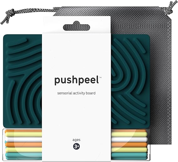 Pushpeel Sensory Activity Board: Silicone Fidget Toy for Calming, Stress, Anxiety, ADHD & Autism | Silent, No Mess | Kids 3& Adults | Includes Portable Travel Bag & 11 Strings