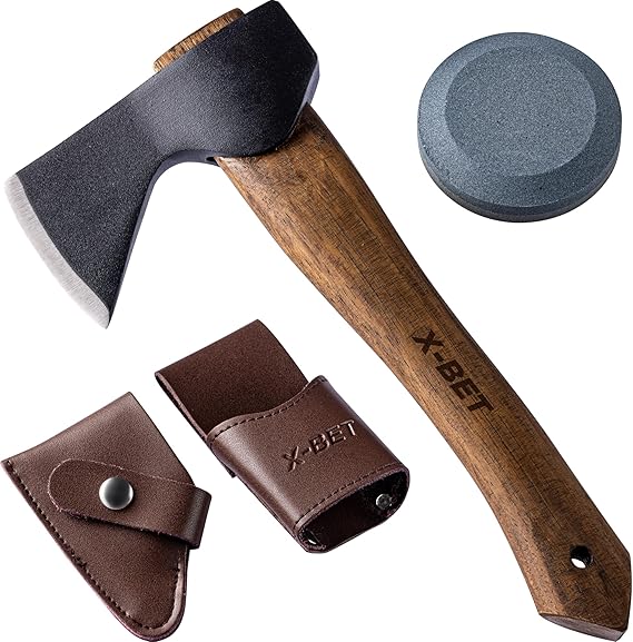 X-bet MAGNET 12" Hand-Forged Hatchet with Sheath and Sharpener - Camping Axe, Bushcraft and Survival Hatchet Spring Steel Blade - Small Axe Perfect for Wood Carving, Cutting, Splitting and Gardening