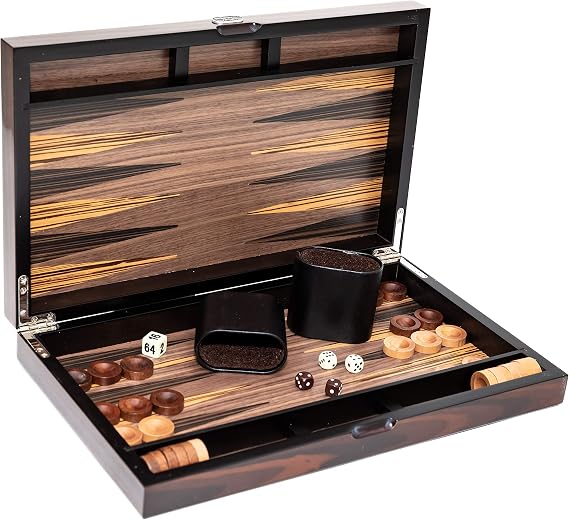 SoHo Deluxe Walnut/Ebony Backgammon Set 15"