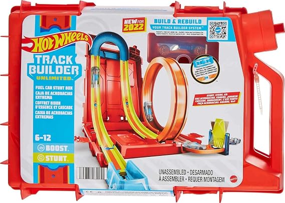 Hot Wheels Track Builder Unlimited Fuel Can Stunt Box Playset & Car | Portable Track Set in a Container that Looks like a Gas Can, 14 Component Parts & 1:64 Scale Toy Vehicle