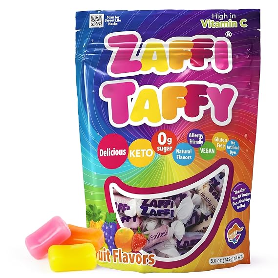 Zaffi Taffy Clean Teeth Chewy Candy, Natural Fruit Flavors 5 oz (Pack of 1)