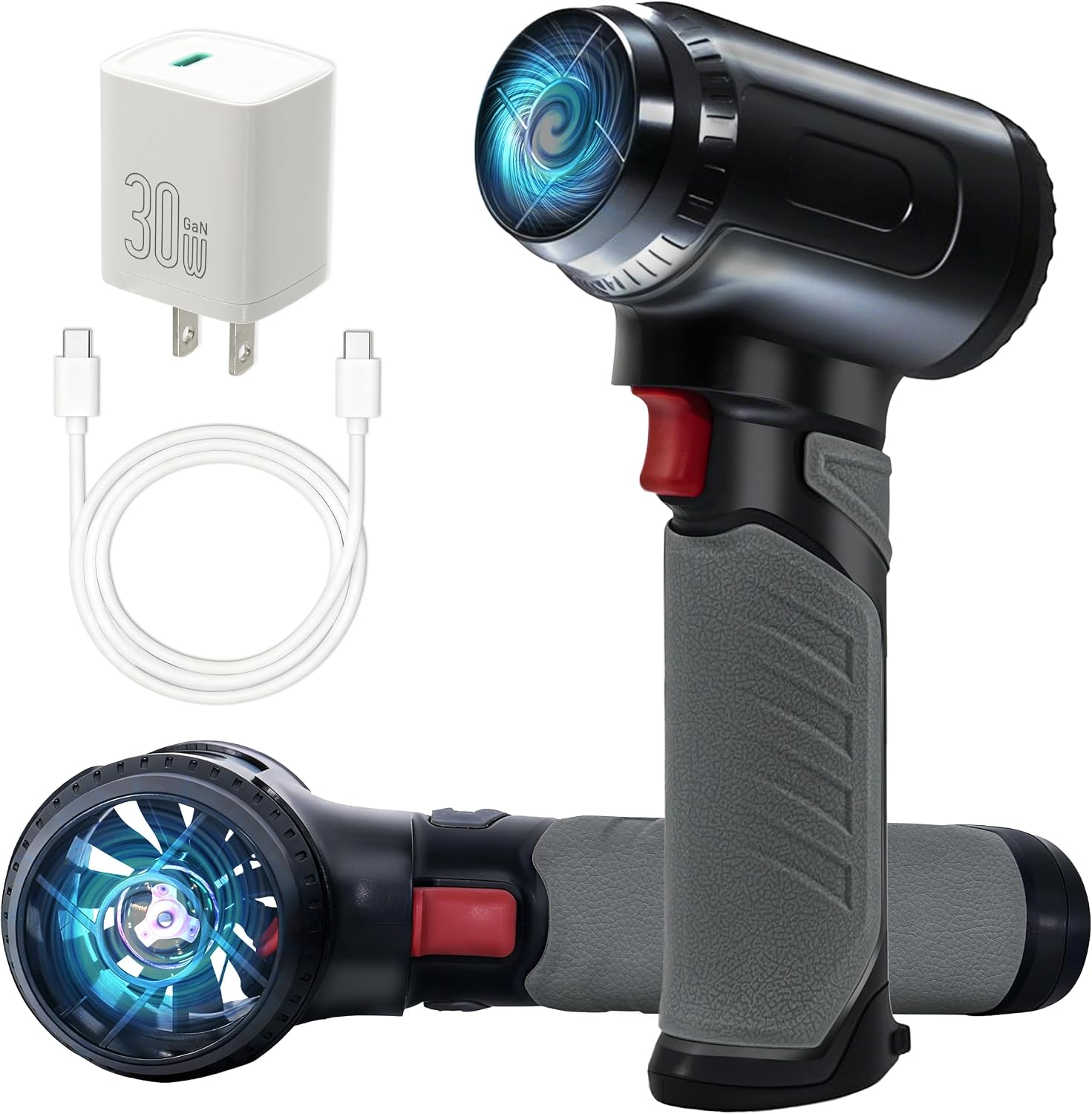 Turbo Dryer Blower for Car, 1600g Instant Thrust Car Dryer Air Blower Turbo Fan Stepless Speeds 64MM Super Electric Cordless Leaf for Patio Cleaning, Drying, Snow Blowing 30W Fast Charging