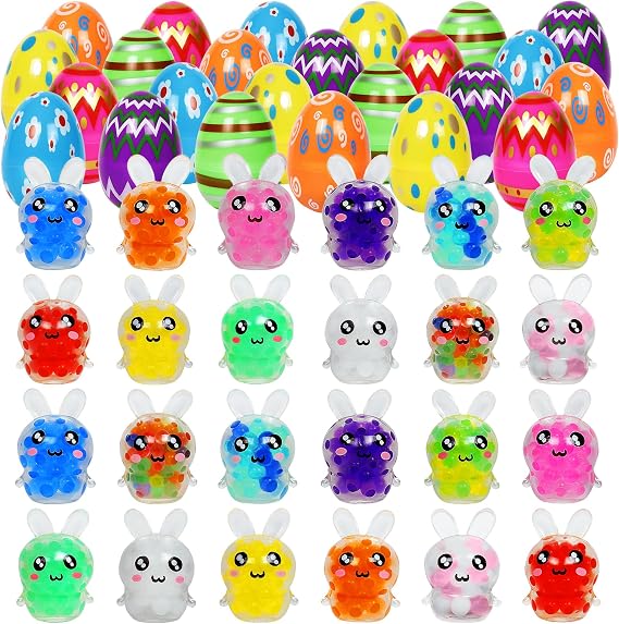 24 Pack Prefilled Easter Eggs, Easter Egg Squeeze Toys, Easter Rabbit Basket Stuffers, Party Favors Easter Egg Hunt