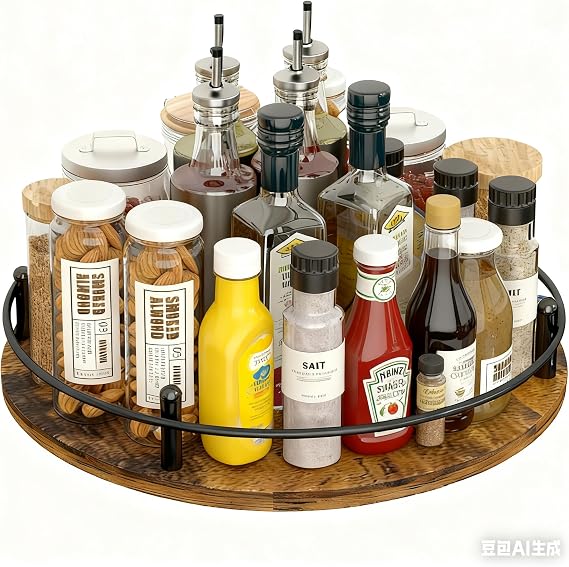 Lazy Susan Spice Rack Organizer - Rotating Turntable Height Adjustable for Kitchen Countertop Cabinet Pantry Seasoning Storage