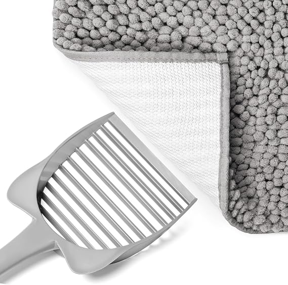 CatGuru Litter Scoop (Gray) and XL Litter Mat (Gray/Heavy-Duty)