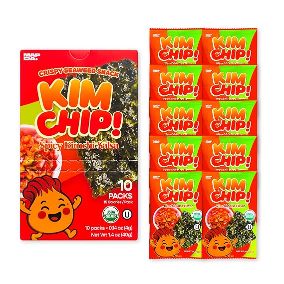 KIMCHIP! Extra Spicy Seaweed Snacks (10-Pack) - Korean Roasted Seaweed with Kimchi Flavor - Organic, Vegan, Gluten-Free, Non-GMO, Kosher - Challenge Snack