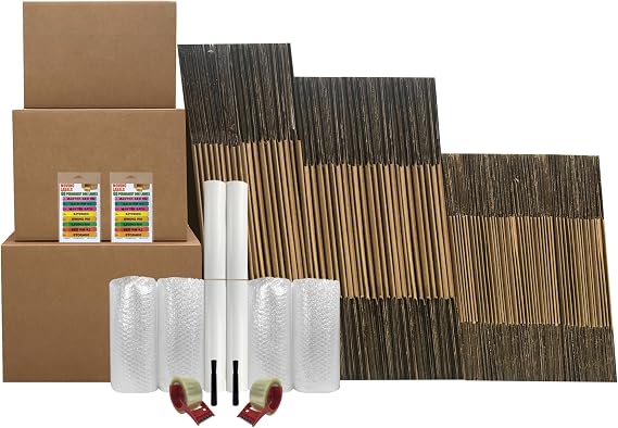 Moving Boxes Kit for 8-9 Room | 88 Boxes and Supplies, Medium, Large, X-Large Boxes, Bubble Roll, Packing Tape, Labels, Markers