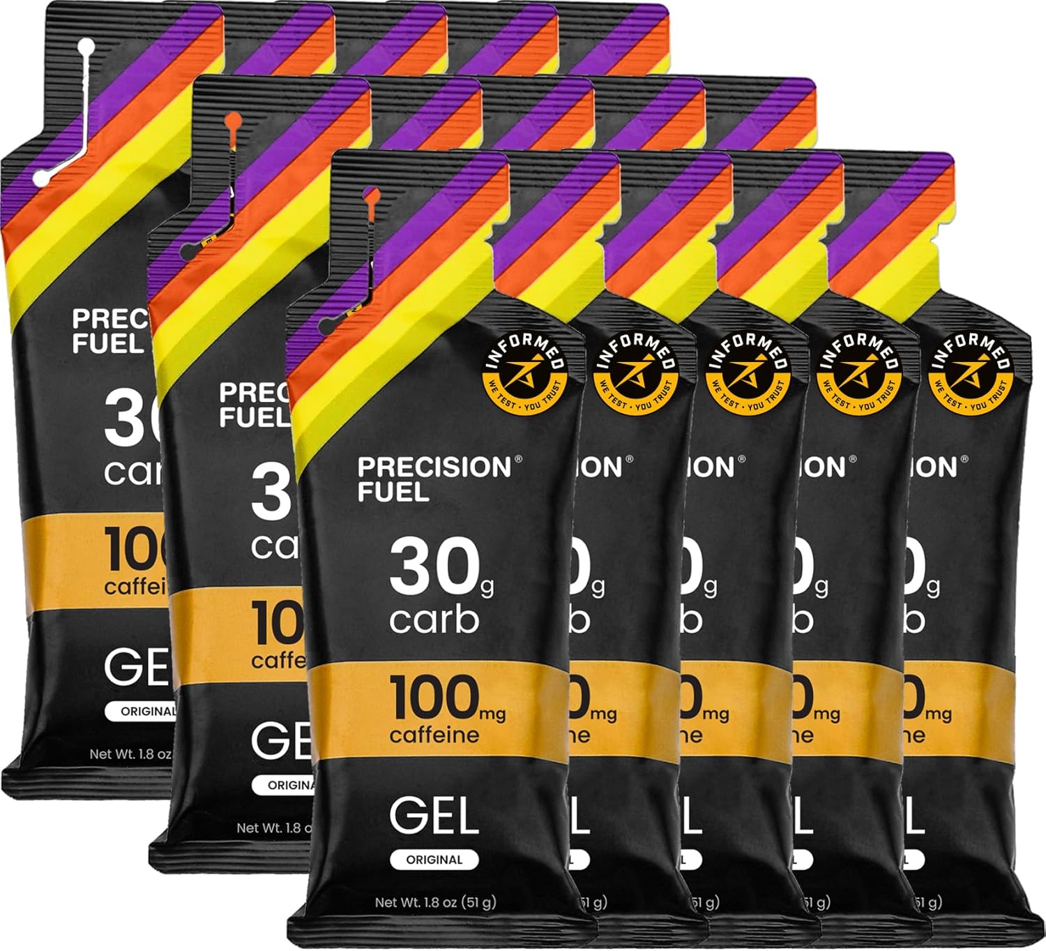 Precision Fuel PF30 Caffeine Energy Gel - Mild Flavour Running Gels for Endurance Athletes, 30g Carbohydrate, Easy-to-Digest, Perfect for Running & Long-Duration Sports 15 Gels
