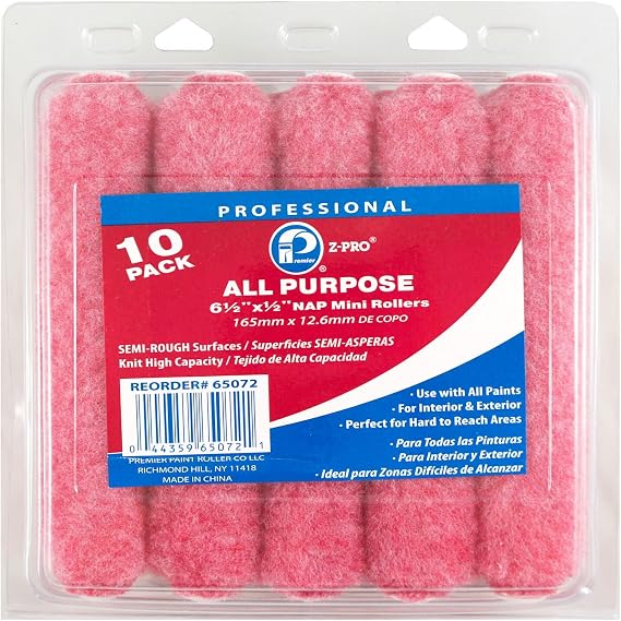 Premier 6-1/2" x 1/2" Nap All Purpose Mini Roller Cover, 10 pack, 65072