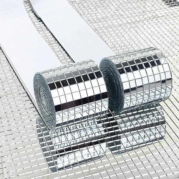 2 Rolls Self Adhesive Silver Mirrors Mosaic Tiles Mini Silver Square Glass Sticker for DIY Decoration,3200PCS