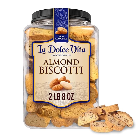 La Dolce Vita Almond Biscotti, Authentic Italian-Style Cookies, 40oz Jar