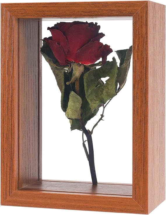 REDHUGO Wooden Dried Flower Frame, Floating Wood Shadow Box Frame for Pressed Flowers Double Acrylic Picture Frame Tabletop DIY Gifts for Family Friends Rectangle Dark Brown 46 inches (FRAME ONLY)