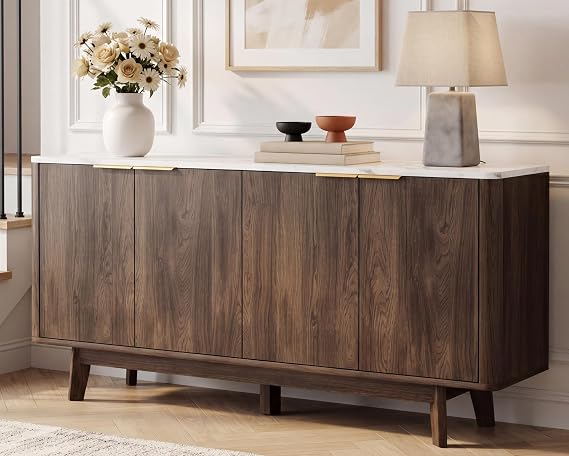 63'' Buffet Cabinet Sideboard with Storage, with 4 Doors, Brown