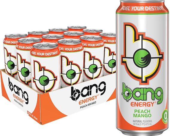 Bang Energy Peach Mango, Sugar-Free Energy Drink, 16-Ounce | Pack of 12