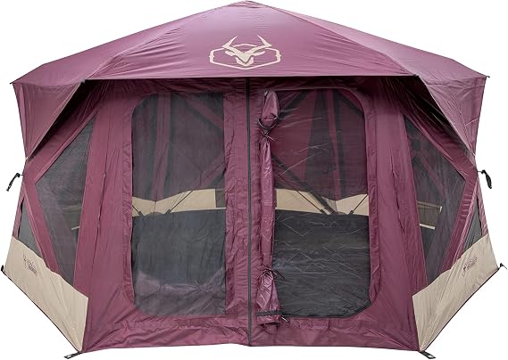 Gazelle TentsTM T-Hex Hub Tent Overland Edition, Easy 90 Second Set-Up, Waterproof, UV Resistant, Removable Floor, Footprint, All-Terrain Stakes, 7-Person, Burgundy Sky, 85 x 144 x 136, GT601BS