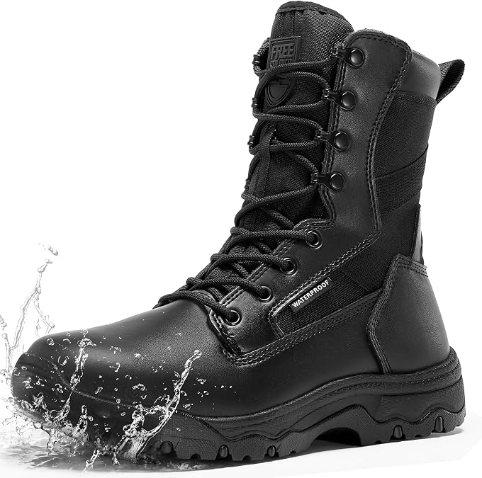 FREE SOLDIER Men's LT Military Tactical 8" Daily Work Boots,DarkBlack,11w