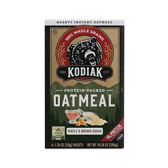 Kodiak Instant Oatmeal Packets, Maple Brown Sugar, High Protein, 100% Whole Grains, 1 box with 6 packets (6 packets)