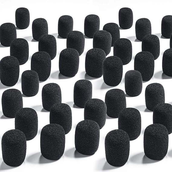 Weewooday 50 Pcs Mini Mic Covers Foam Microphone Windscreen Headset, Black | Mini Covers for Lavalier Microphones, Reduces Wind Noise Outdoor, Protects from Moisture, Soft Foam for Clear Audio