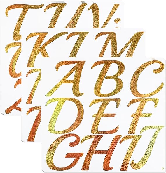 3-Inch Gold Handwritten Letter Stickers with Glitter Design