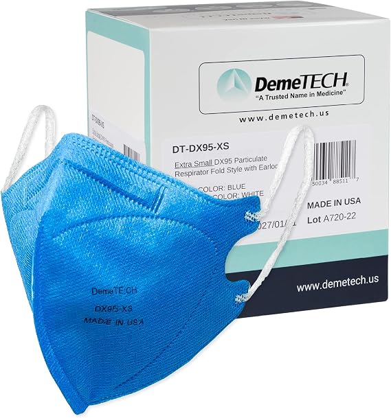 DEMETECH DX95 XS Particulate Respirator Face Masks for Kids, Fold-Style Masks with Ear Loops, Made in the USA, Box of 20