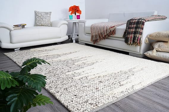 Skyline Wool, Viscose Area Rug, 5' X 8', Ivory - Taupe, Handwoven, Modern Style, Living Room, High Pile