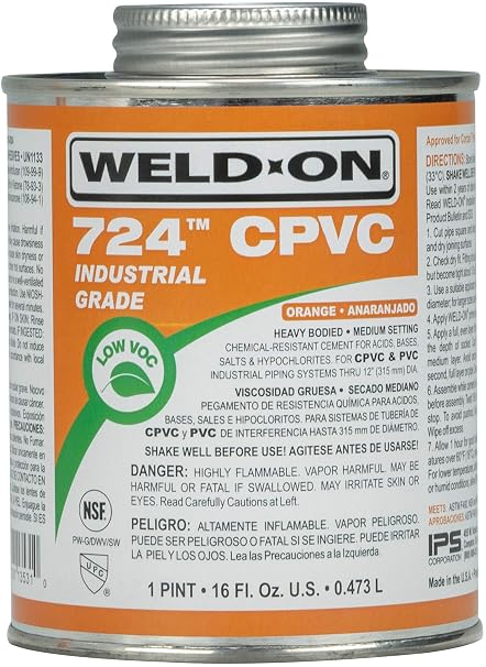 Weld-On 13531 724 Industrial Grade CPVC Solvent Cement, Orange, 1 Pint