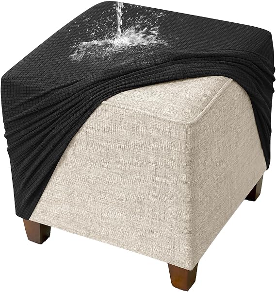 Ottoman Cover Square, Water Resistant Storage Ottoman Slipcover Stretch Square Folding Storage Stool Furniture Protector with Elastic Bottom for Living Room-black-1818in