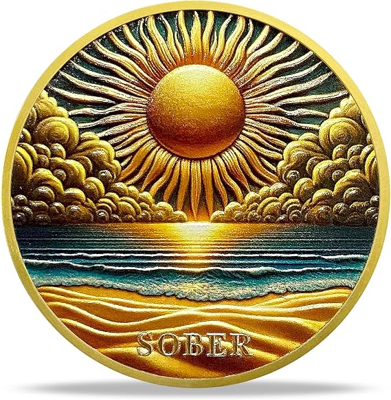 Golden Coast Sobriety Coin Gift | Sunrise and Serenity Prayer for AA Chip Medallion with Coin Capsule, Sobriety Gifts for Anniversary Month & Year for Men & Women in Recovery