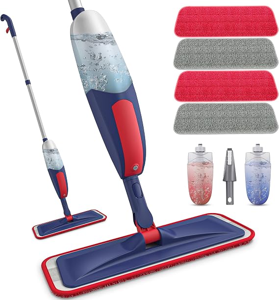 BPAWA Spray Mops for Cleaning Floors: Microfibre Mop with 4 Washable Pads