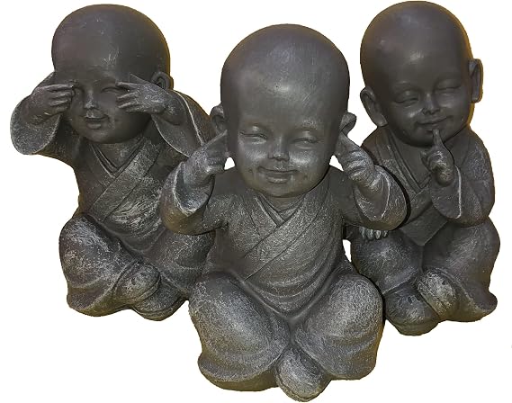 1a-becker 3'lü Set Buda Dekoratif Figür 15 cm Dekoratif Figür Bahçe Feng Shui Heykel Gri Polystone