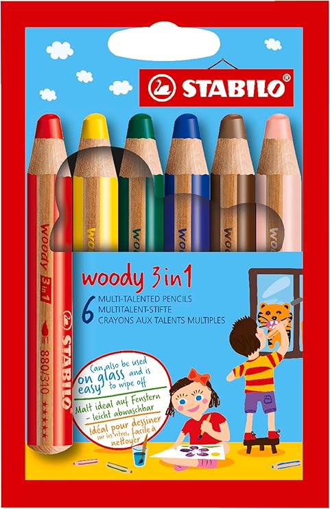 STABILO Multi-Talented Pencil woody 3 in 1 - Pack of 6 - Assorted Colors