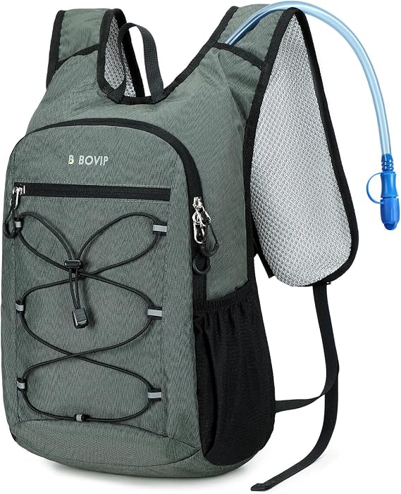 BOVIP Lightweight Hydration Back,15L Multipurpose Hiking Backpack with 1.5L Water Bladder ,Hydro Water Daypack for Cycling Hiking Rave for Men Women