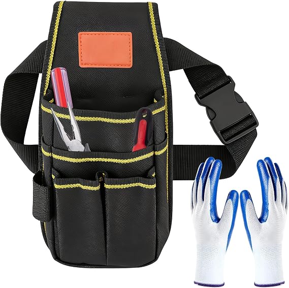 3pcs Tool Belts for Men, Tool Belt Pouches for Men Multi-Pocket with Gloves | Work Belt Utility Belt, Tool Pouches Adjustable, Classified Tool Storage, for Carpentry Gardening DIY Projects
